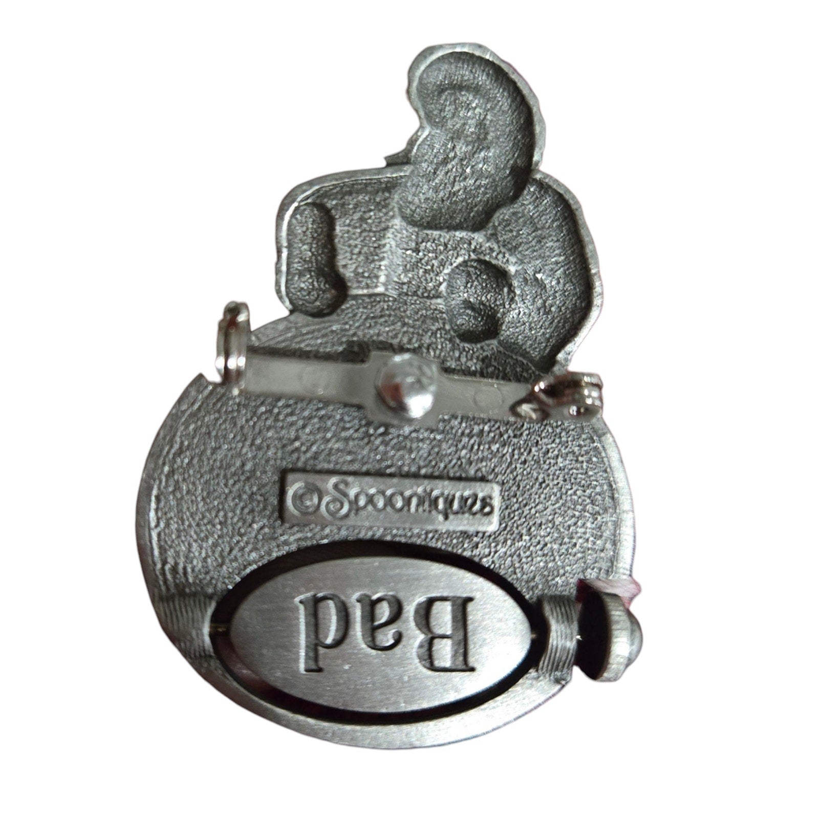 Spooniques Christmas Brooch Pin Santa Good Bad Spinner Enamel Holiday Festive Novelty Quirky
