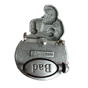 Spooniques Christmas Brooch Pin Santa Good Bad Spinner Enamel Holiday Festive Novelty Quirky