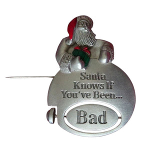 Spooniques Christmas Brooch Pin Santa Good Bad Spinner Enamel Holiday Festive Novelty Quirky