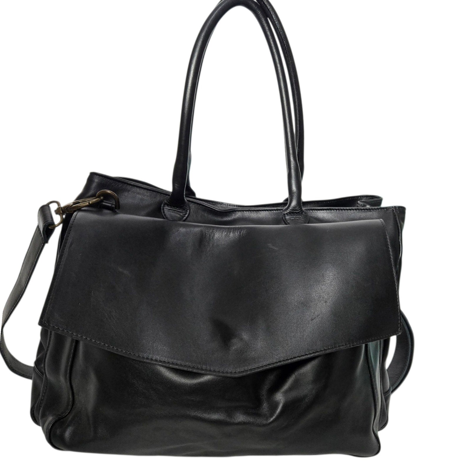 CORSIA Leather Tote Bag Satchel Black Italy Crossbody Strap Handles Carryall Structured