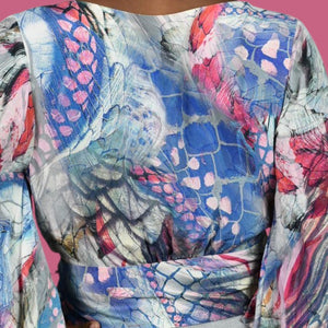 Leifsdottir Serpent Charmer Silk Blouse Top Blue Wrap Watercolor Print Kimono Sleeve Anthropologie 6