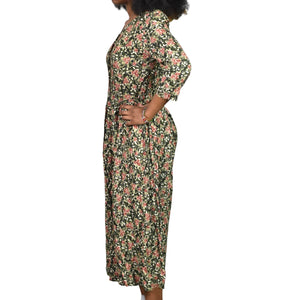 Vintage Rabbit Jr Floral Jumpsuit Black Rayon Wide Leg Ditsy Microprint Calico Earthy XS X Small