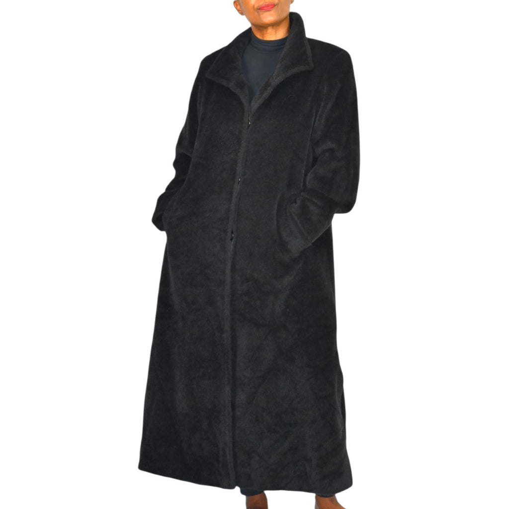 Cinzia Rocca Llama Faux Fur Coat Black Long Maxi Coat Side Slits Luxury Piacenza Wool Blend 2