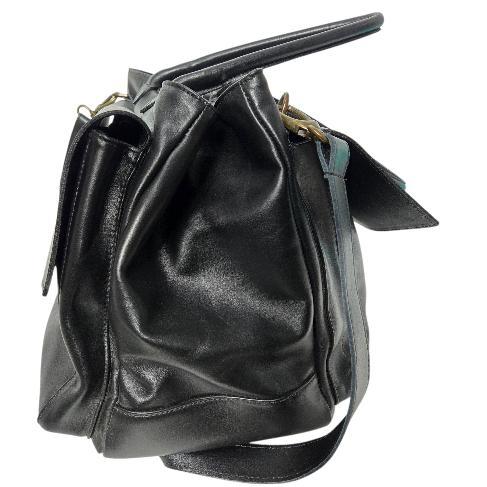 CORSIA Leather Tote Bag Satchel Black Italy Crossbody Strap Handles Carryall Structured