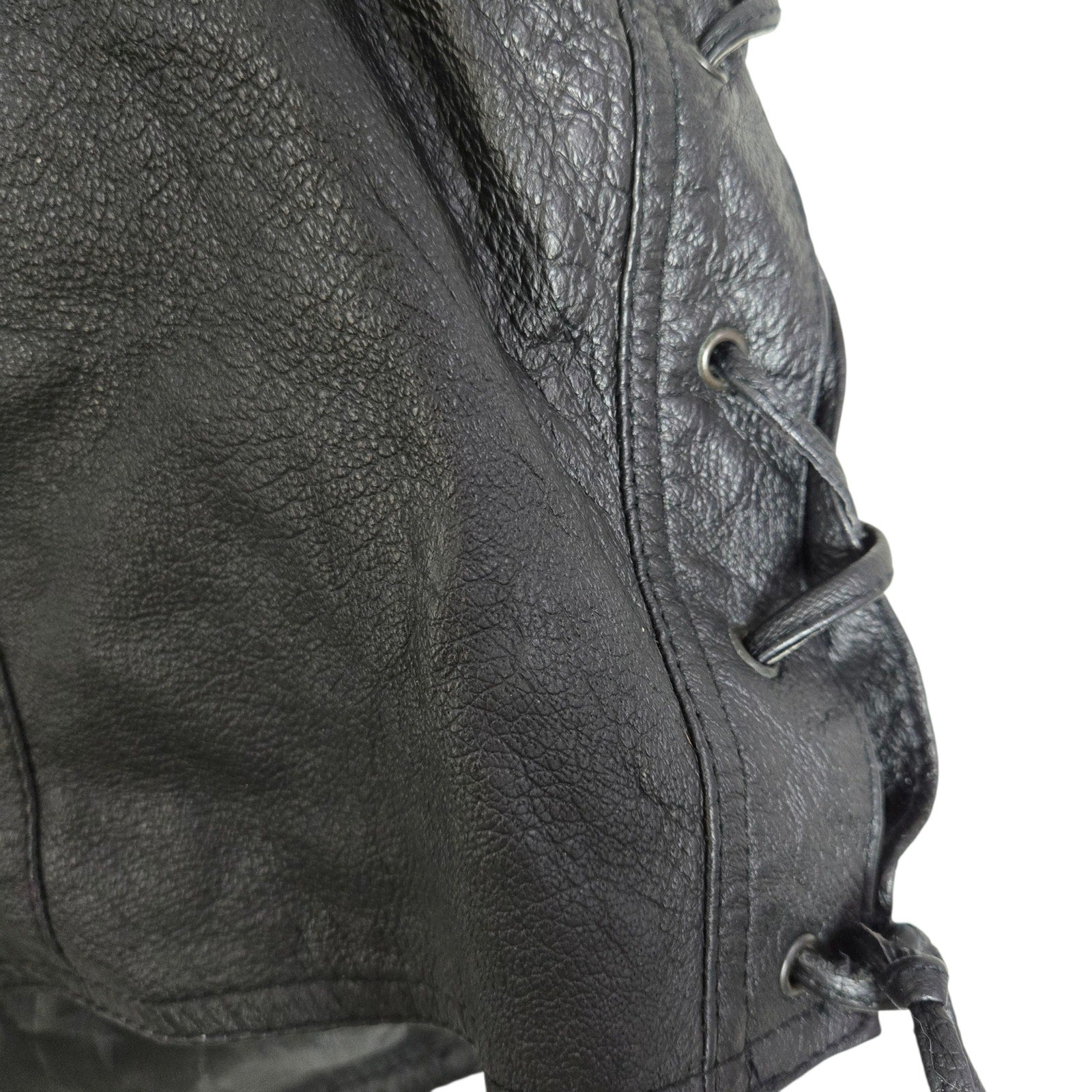 Bikestar Black Leather Vest Biker Motorcycle Punk Rock Lace Up Sides Retro Moto XL