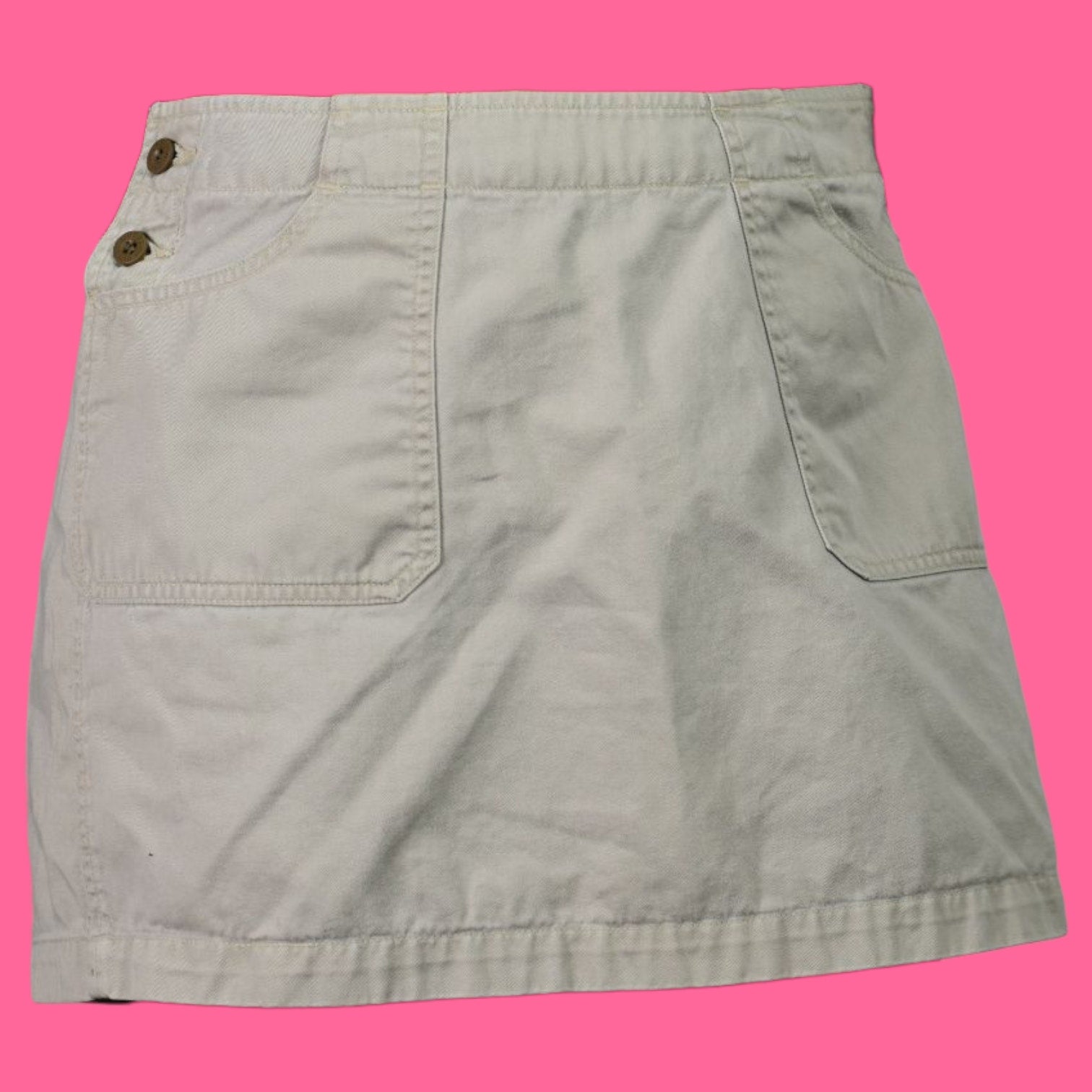 Vintage Guess Cargo Skirt Tan Beige Khaki Mini 90s Low Rise Straight Logo Cotton Utility 10