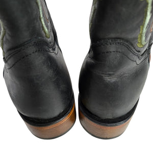 Rockem Rose Embroidered Cowboy Boots Black Western Cowgirl Square Toe Leather 7 Girls