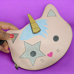 Luv Betsey Johnson Unicorn Cat Wristlet Pouch Kitty Glitter Shimmer Clutch Coin Purse