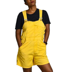 Vintage Bib Overalls Shorts Yellow Cotton Denim Shortalls 90s Y2k Dungarees Size Medium
