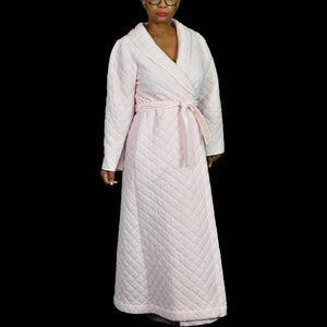 Vintage Quilted Robe Pink Candy Stripe Wrap Belted Komar USA Maxi Country Size Large