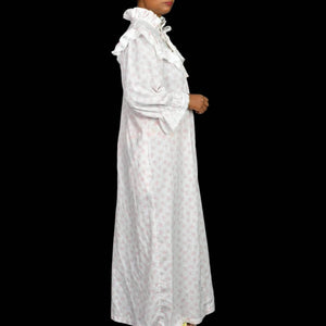 Vintage Gilligan OMalley Nightgown Prairie Country White Floral Maxi Size Medium