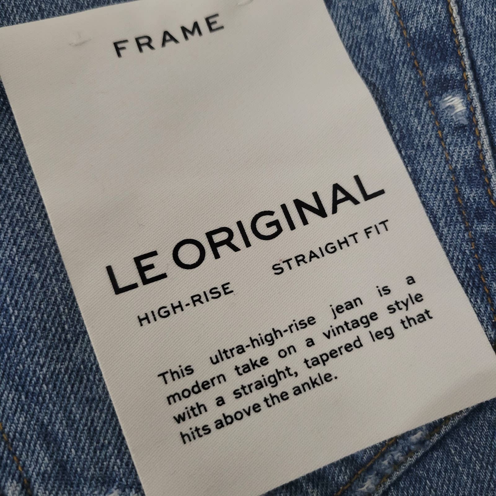 Frame Le Original Jeans Blue Patina Button Fly Distressed High Rise Rigid Cotton Straight Size 24