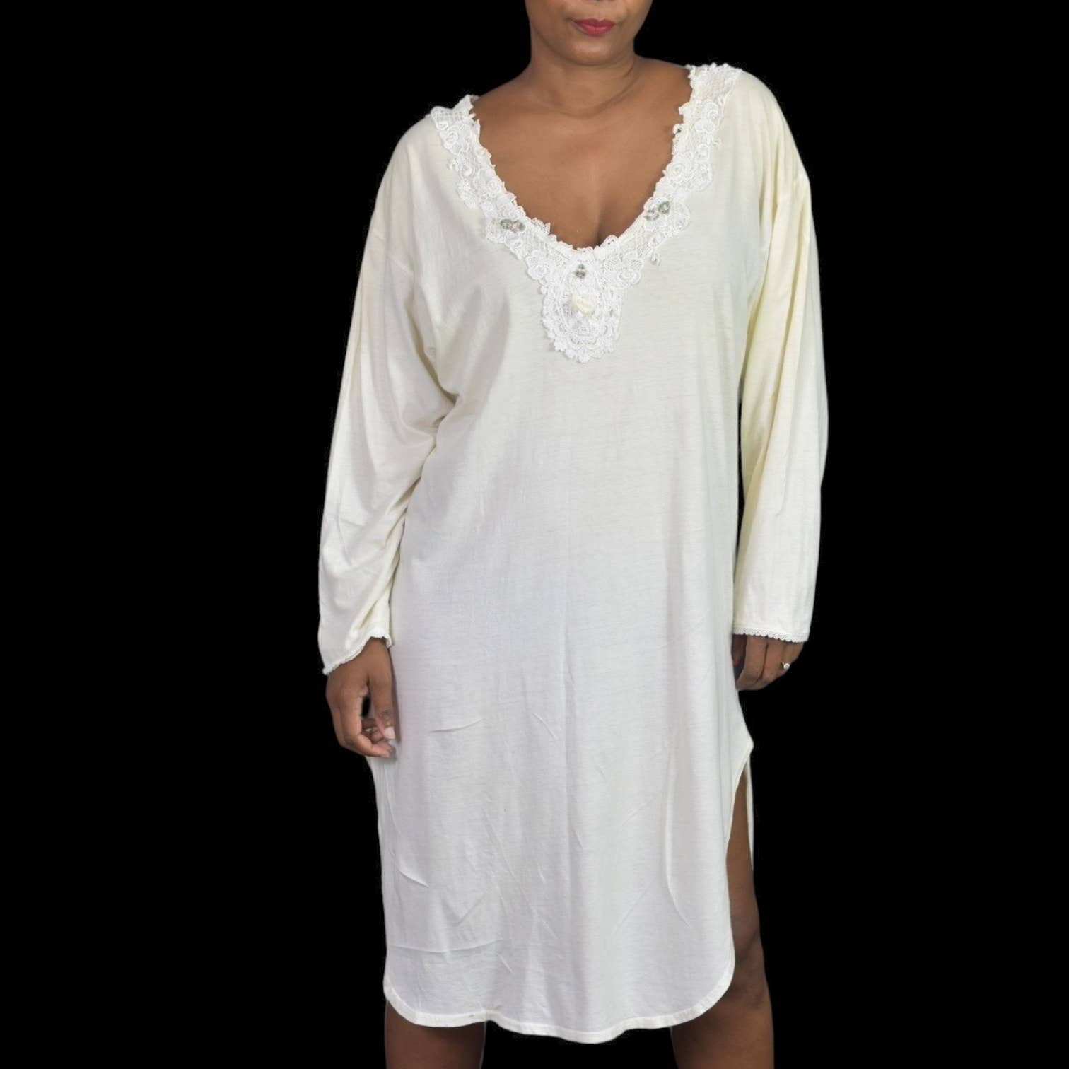 Vintage Victorias Secret Nightgown White Cream Gold Label Nightshirt Country Prairie Size Medium