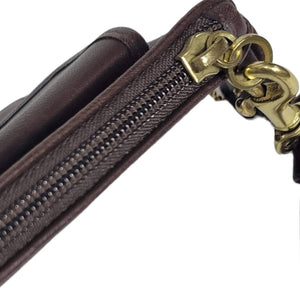 Coach Wristlet Dark Brown Leather Wallet Turnlock Pouch Wrist Strap Rectangle