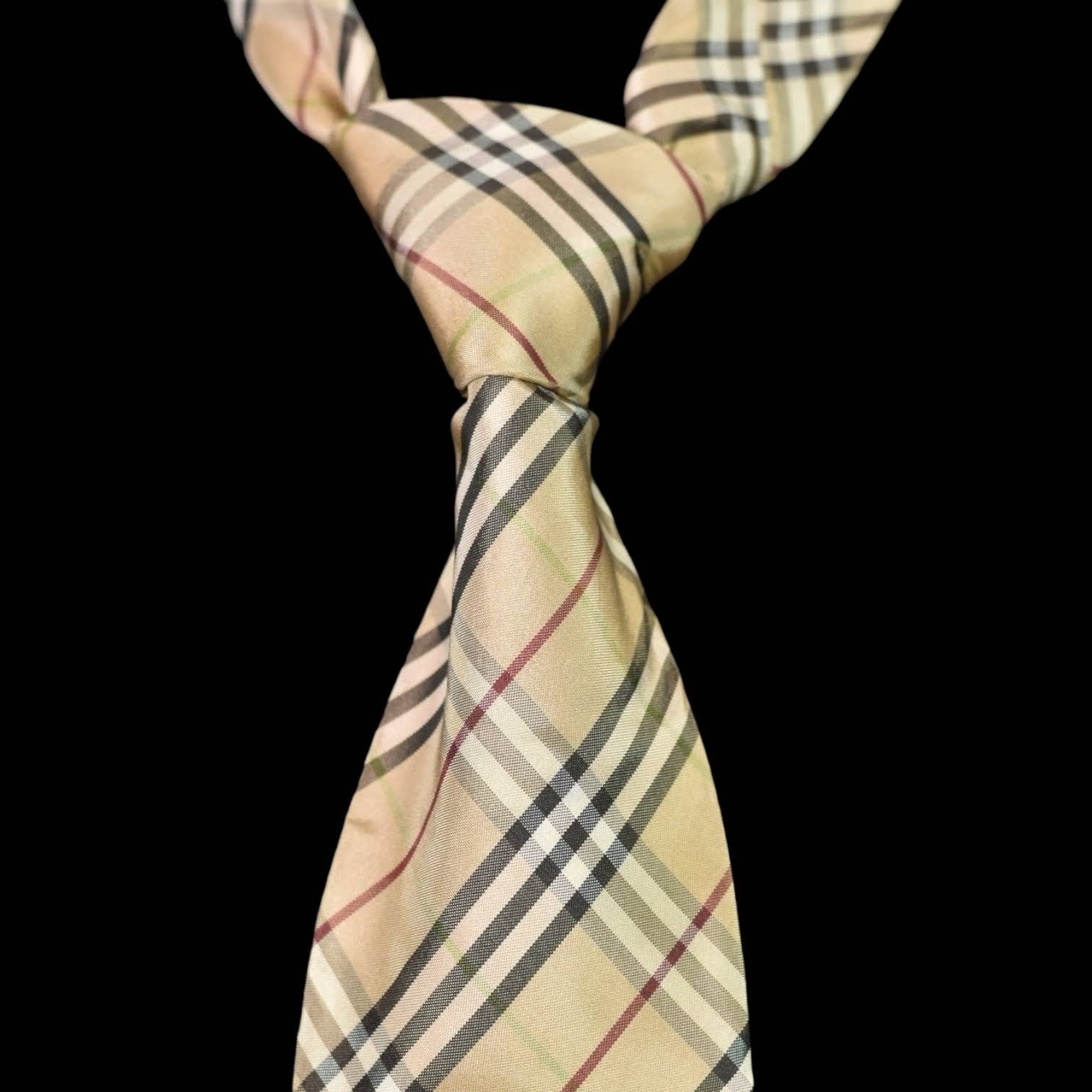 Burberry Silk Neck Tie Tan Nova Check Designer Plaid Black Classic Work Dress Mens Necktie