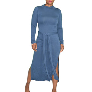 Modern Citizen Vero Jersey Dress Blue Long Sleeve Tie Front Side Slit Size Small