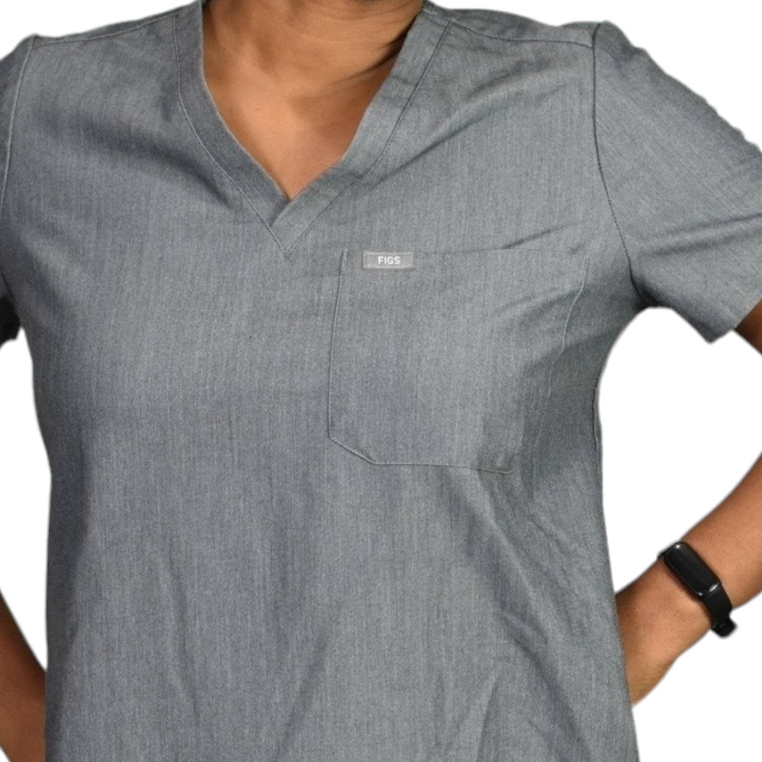 FIGS Catarina Scrubs Top Gray Technical Collection V-Neck Chest Pocket Size Small