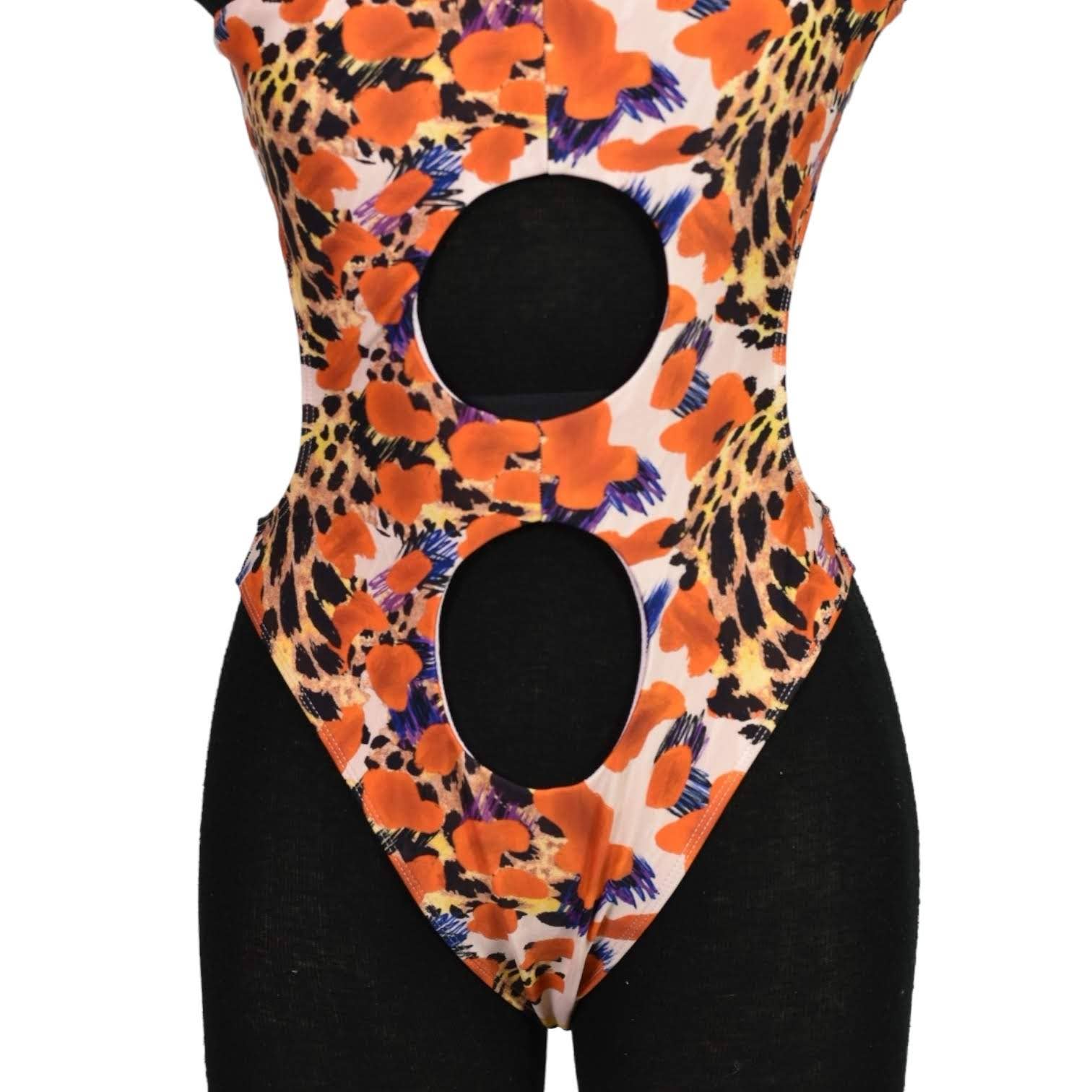 Icon Swim Monokini Orange Print One Piece Swimsuit Cutouts One Shoulder Large