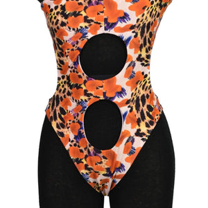 Icon Swim Monokini Orange Print One Piece Swimsuit Cutouts One Shoulder Large