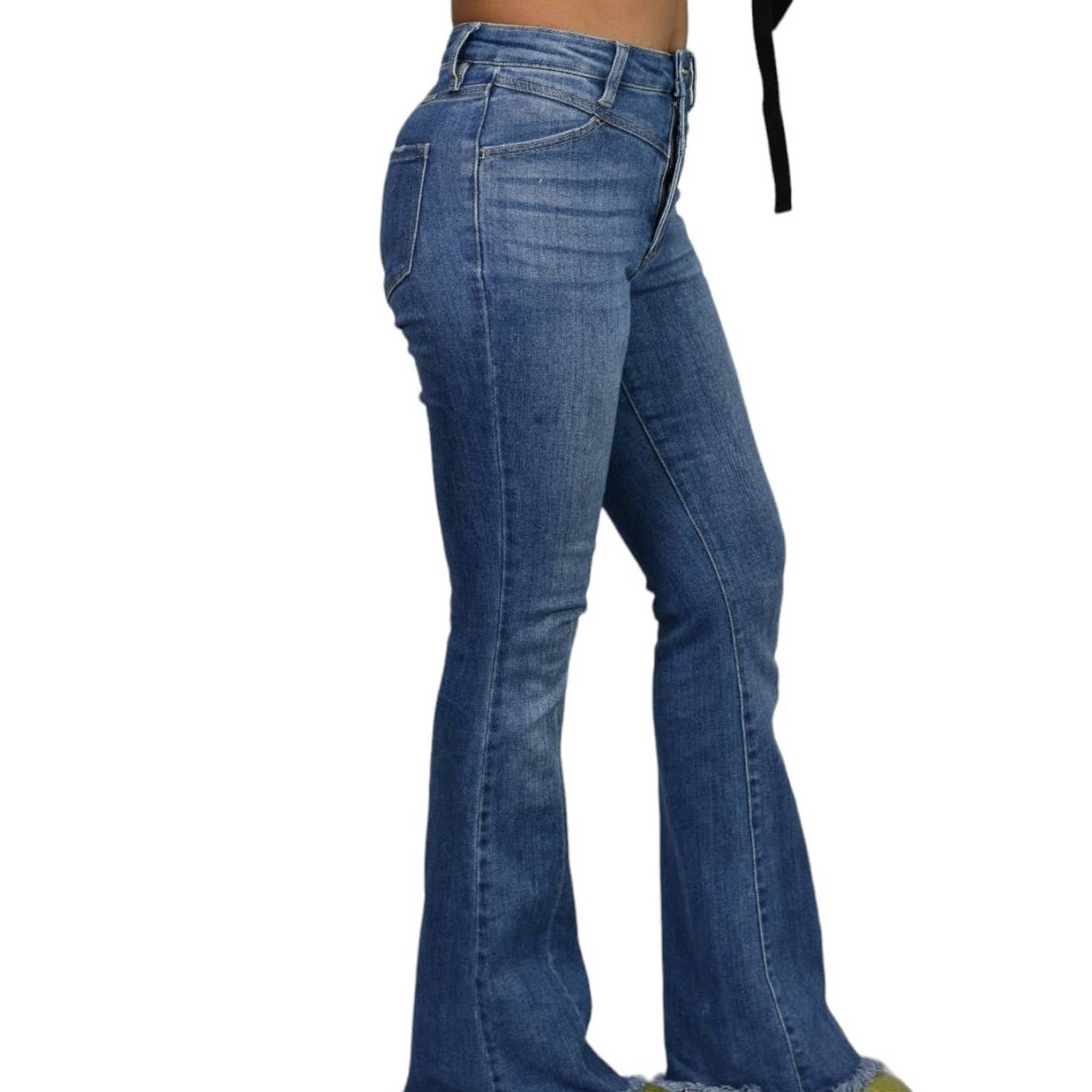 Kancan Ashton Flare Jeans Western Yoked High Rise Stretch Medium Wash High Waisted Size 25