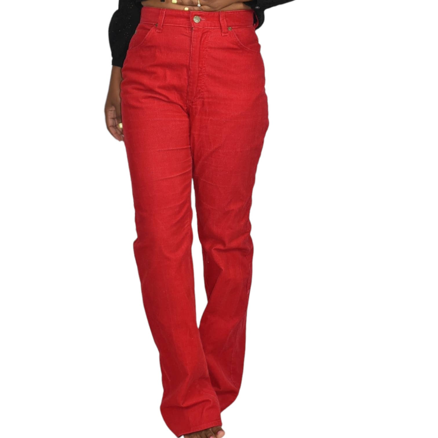 Vintage Lee Corduroy Pants Red 80s High Waist Straight Leg Retro Cords Size 28
