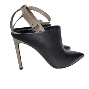 Vince Armon Mule Black Leather Ankle Strap Stiletto Heel Pointy Dressy Size 7