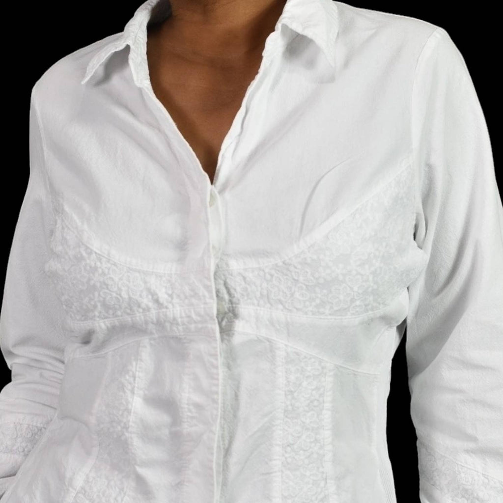 Toque de Algodon White Cotton Poplin Shirt Corset Seaming Slim Fitted Crinkled Size XXL