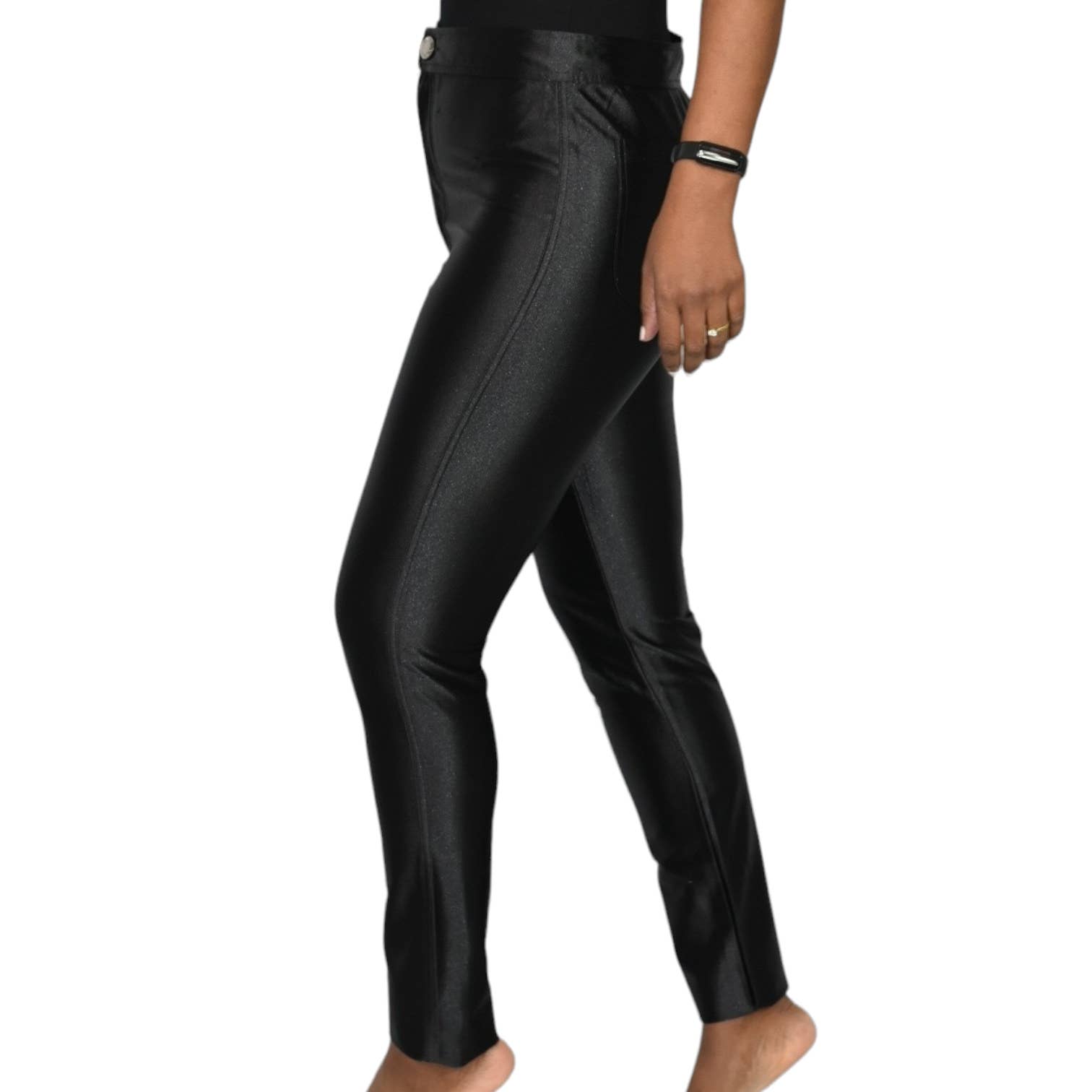 Vintage Denim Club Disco Pants Black Satin Shiny High Waisted Slim Size 8 Medium