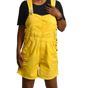 Vintage Bib Overalls Shorts Yellow Cotton Denim Shortalls 90s Y2k Dungarees Size Medium