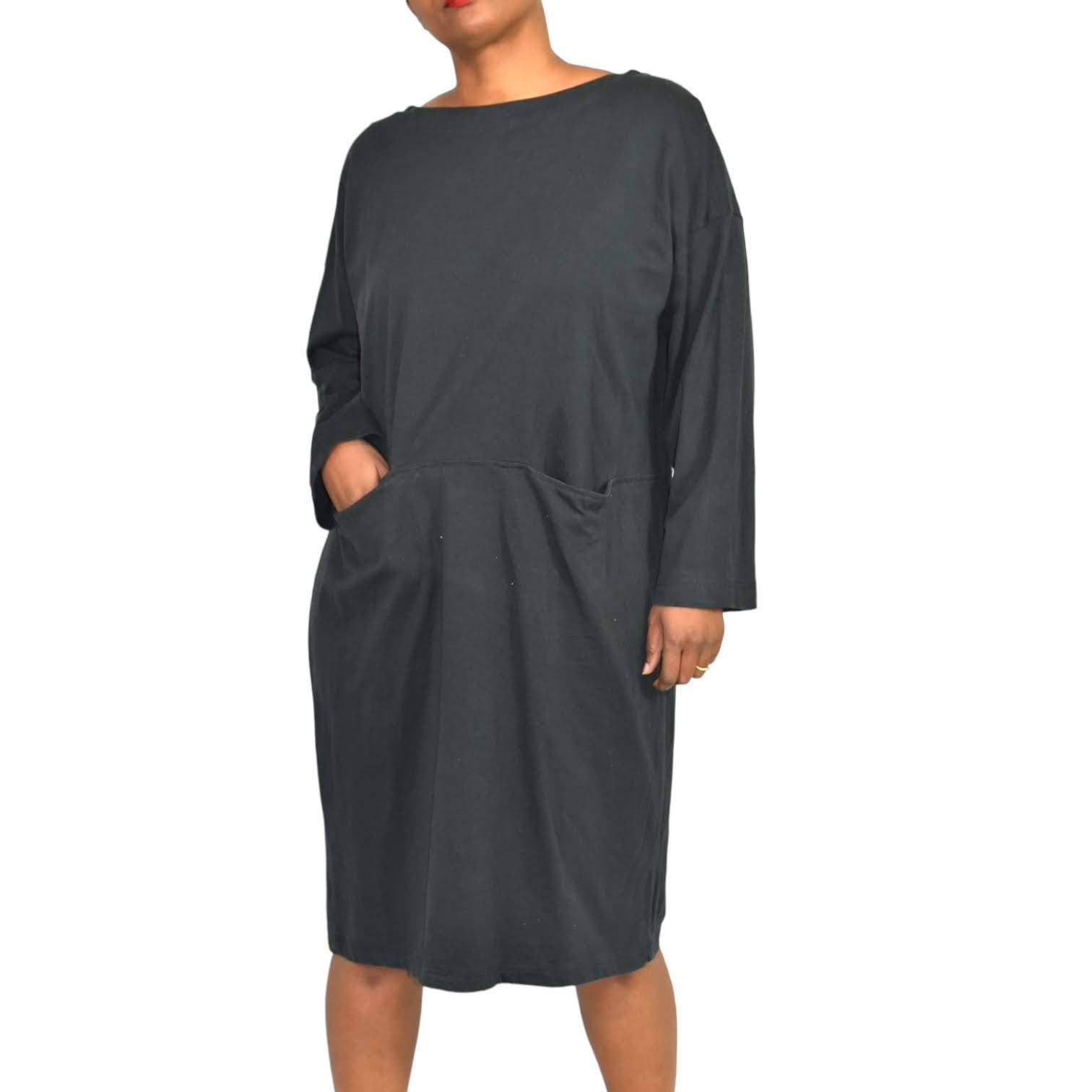 TOAST Tunic Dress Black Tent Sheath Oversized Fisherman Smock Pocket Size Medium