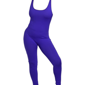 Stretch Is Comfort Nylon Unitard Purple Catsuit Spandex Shiny Retro Tank Full Length USA Size Large