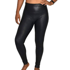 Spanx Faux Leather Leggings Black Seam Free Contoured Shaping Compression Size Small