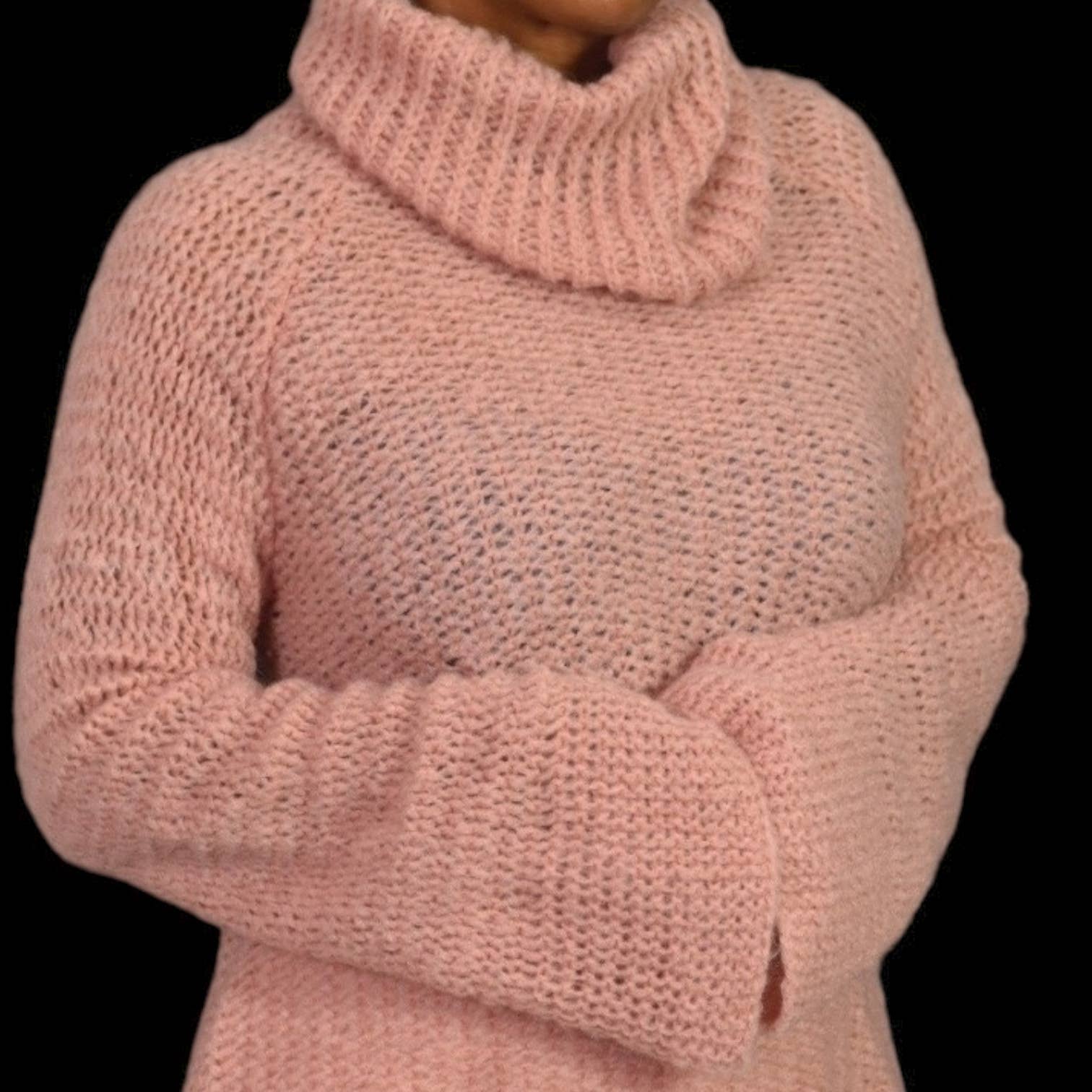 Calypso St Barth Cherita Sweater Pink Rose Crochet Bell Flare Sleeve Cowl Neck Wool Mohair Size Large