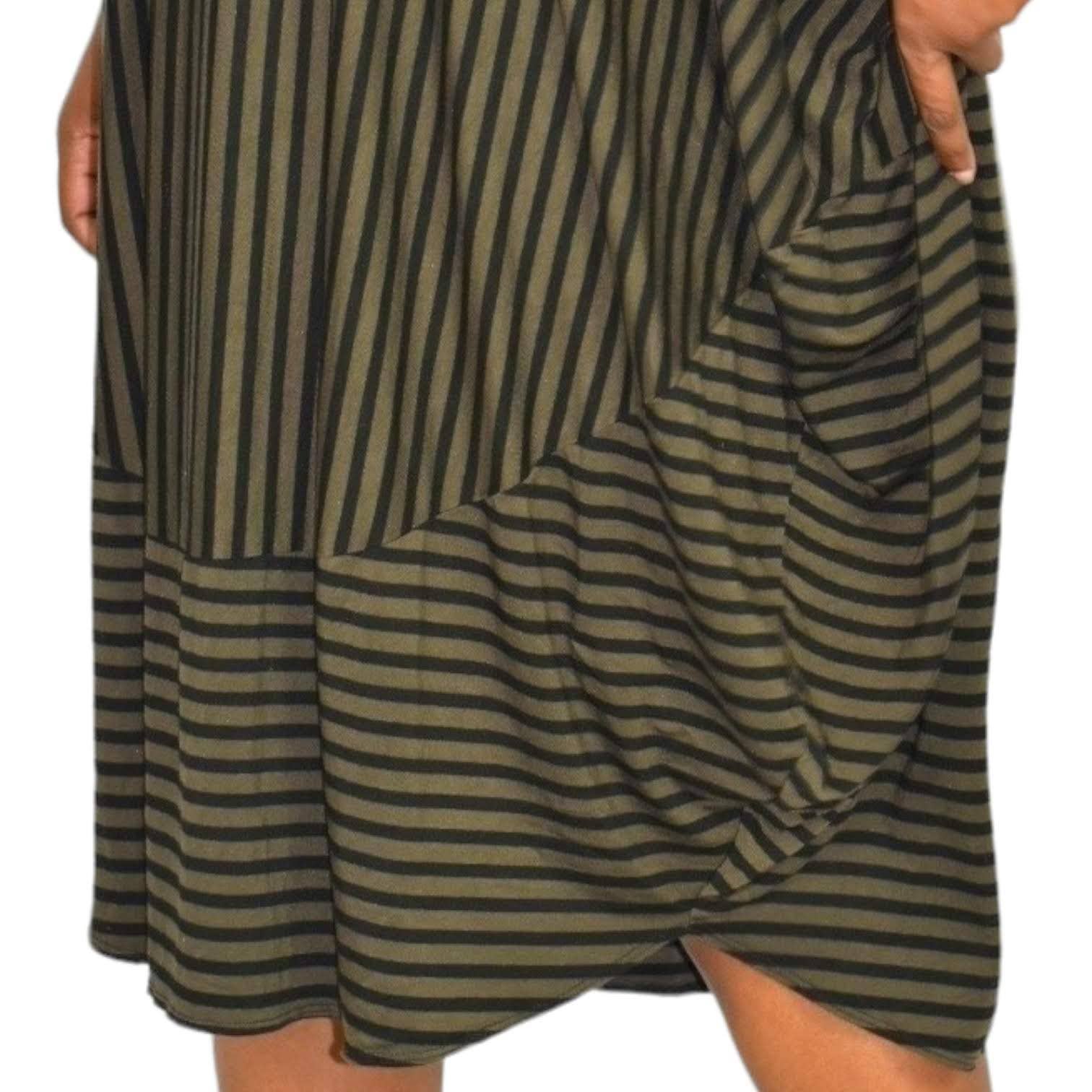 Comfy USA Jumper Dress Green Bubble Hem Tunic Draped Striped Jersey Plus Size XL