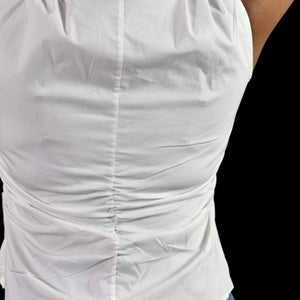 Armani Collezioni Poplin Blouse White Sleeveless Shirtwaist Ruched Stretch Size Medium