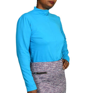 Worth Funnel Neck Top Blue Turquoise Stretch Pullover Career Basic Size Large