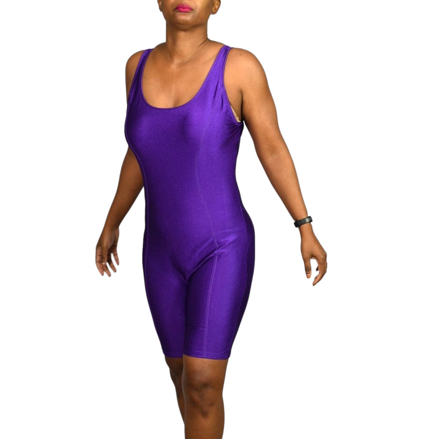 The Body Co Vintage Nylon Unitard Purple Bike Romper Catsuit One Piece Singlet Activewear Shiny 90s Size XL