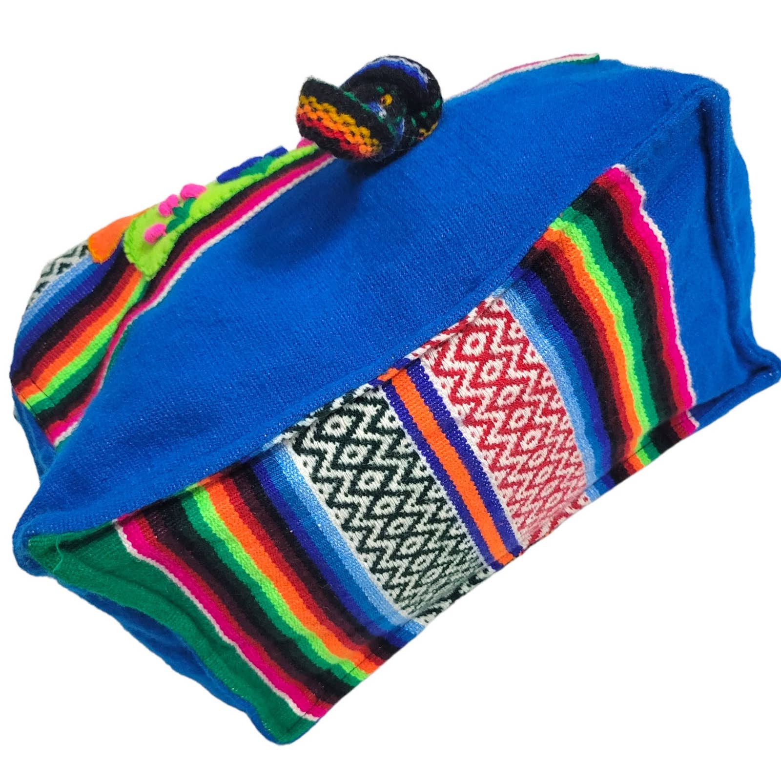 Peru Arpilleras Backpack Blue Woven Blanket Bag Alpaca Colorful Folk Art Patchwork Burlap Cusco
