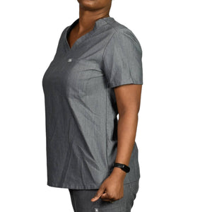 FIGS Catarina Scrubs Top Gray Technical Collection V-Neck Chest Pocket Size Small