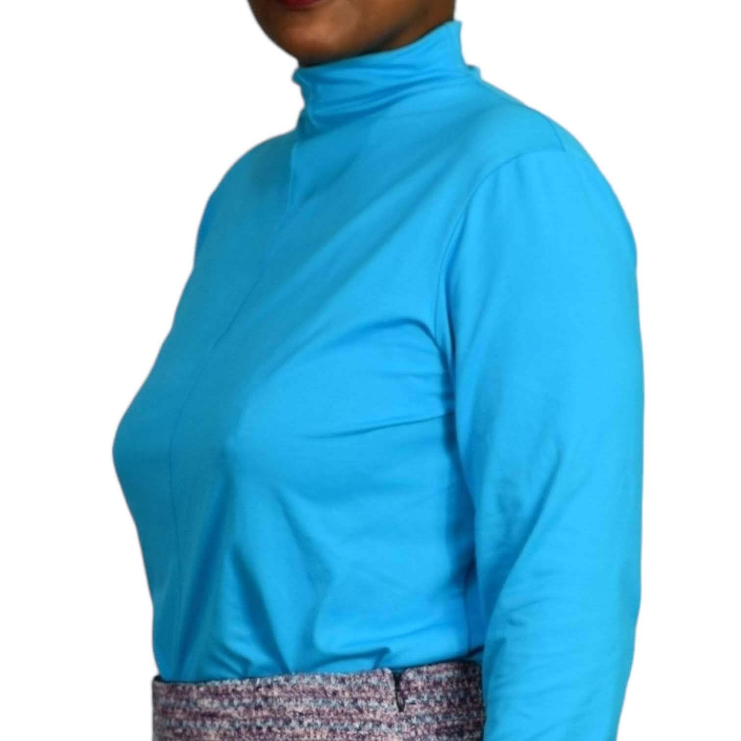 Worth Funnel Neck Top Blue Turquoise Stretch Pullover Career Basic Size Large