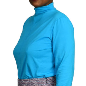 Worth Funnel Neck Top Blue Turquoise Stretch Pullover Career Basic Size Large