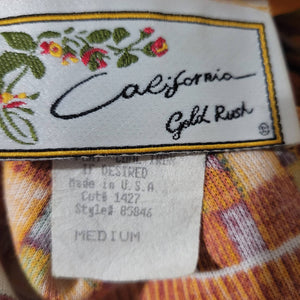 California Gold Rush Vintage 80s Yellow Midi Dress Geo Block Print Sarong Wrap Size Medium