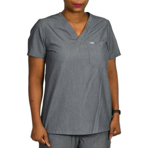 FIGS Catarina Scrubs Top Gray Technical Collection V-Neck Chest Pocket Size Small