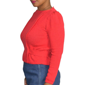 Vintage St John Top Red Sweater Santana Knit Shoulder Pads Puff Sleeve Marie Gray Size 4