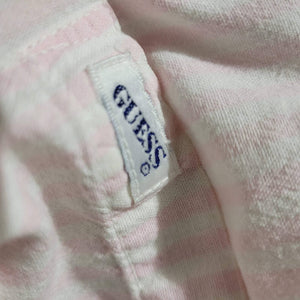 Vintage Guess Shirt Pink Stripe Button Front White Short Sleeve Cotton Retro Pastel Size Small