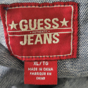 Vintage Guess Jean Jacket Blue Painted Denim OOAK Custom Reworked DIY Y2K Size XL