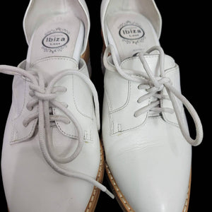 Jeffrey Campbell Oxfords White Leather Shoes Lace Up Clear Heel Cutouts Size 5.5