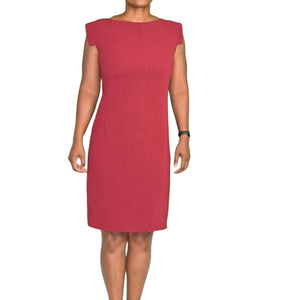 MM LaFleur Sarah Dress Red Crepe Tailored Sheath Short Sleeve Boat Neck Size 6