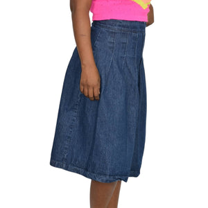 Kaos Jean Skirt Jean Blue Denim Midi Pleated Flare Rigid Medium Wash High Waist Size 40