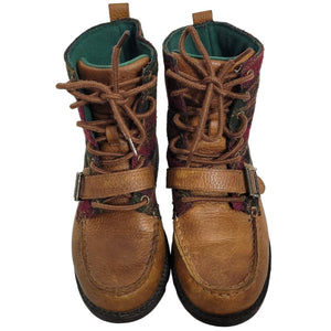 Polo Ralph Lauren Ranger II Boots Tan Leather Plaid Utility Hiking Logo Size 5 Boys